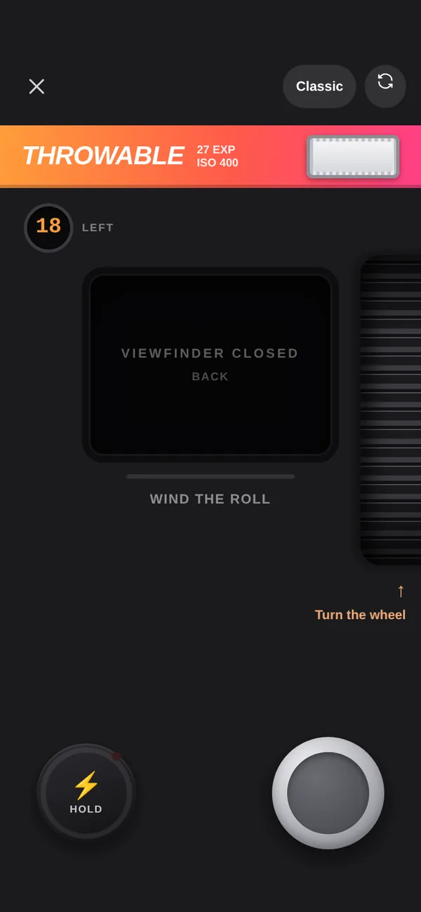 The disposable camera, viewfinder closed