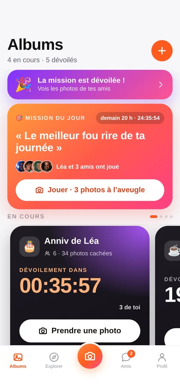 L’écran Albums de Throwable avec un compte à rebours